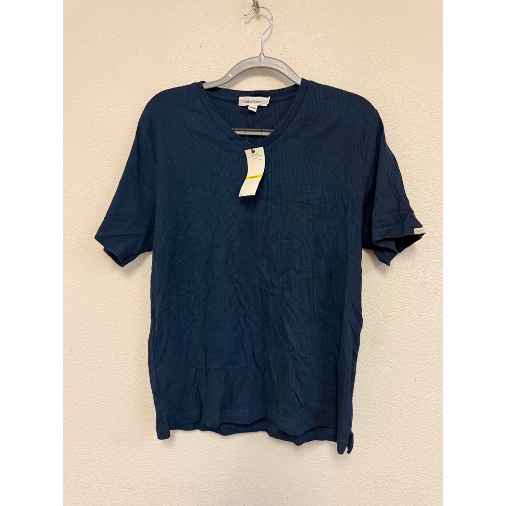 Calvin Klein Men's Medium Academy Blue Ribbed V-Neck Shirt 100% Cotton NWT